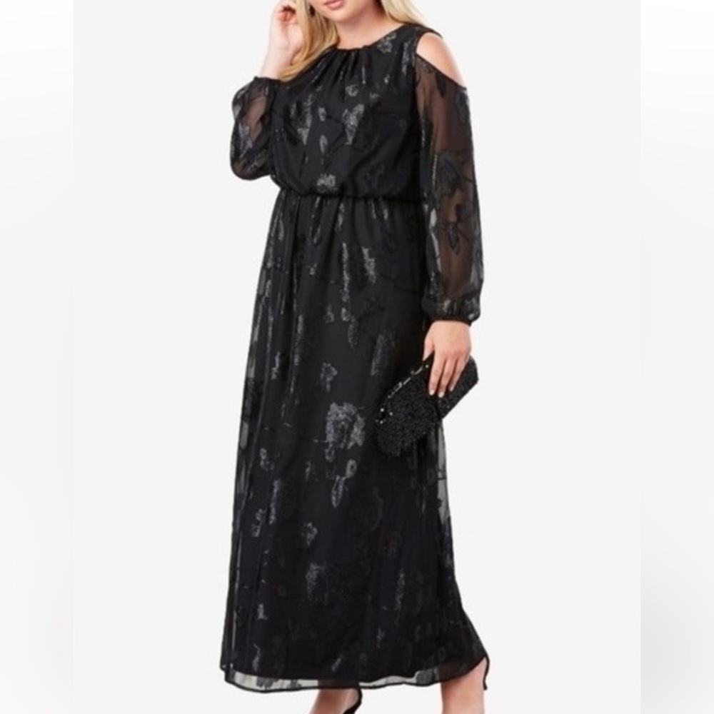 Jessica London Black Cold-Shoulder Maxi Dress